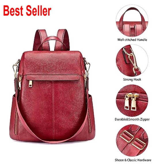 Genuine Leather Anti-Theft Backpack Purse with Removable Strap main image 5